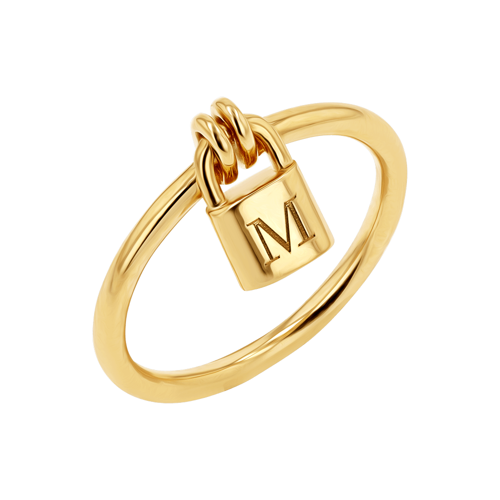 Engravable Initial Love Padlock Ring