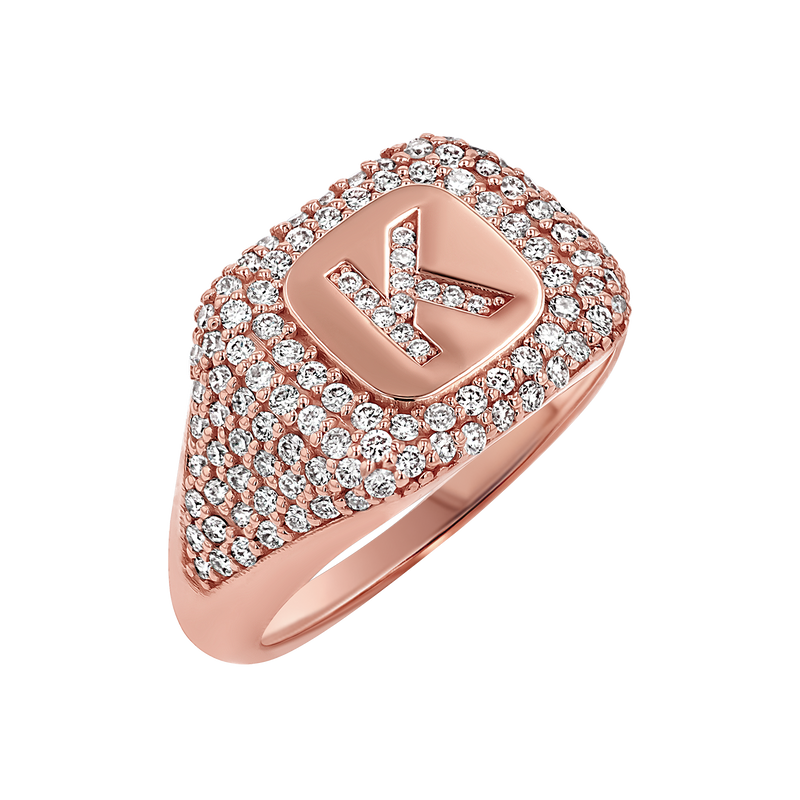 Diamond Pave Initial Signet Ring