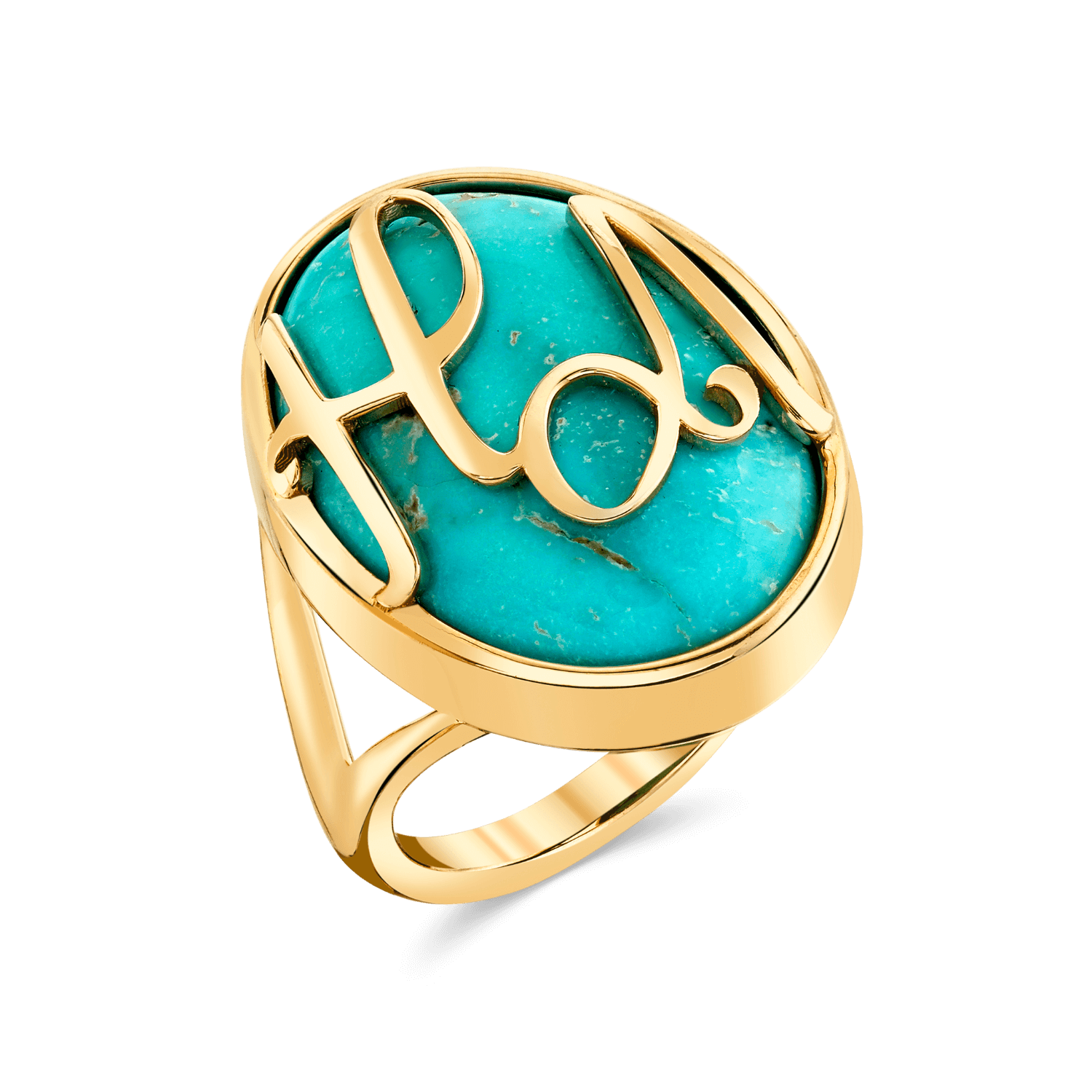 Turquoise Heirloom Initial Ring Baby Gold