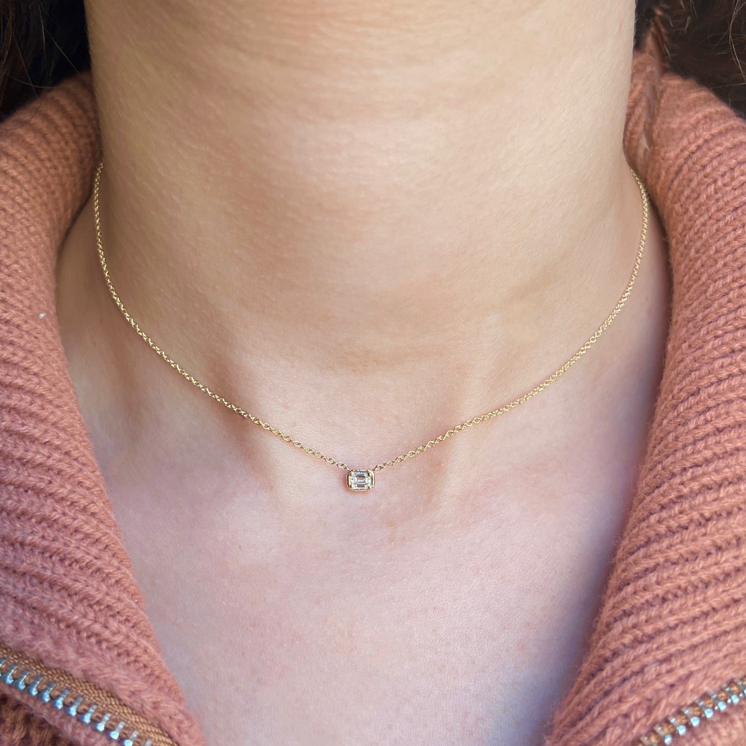 Emerald Diamond Solitaire Necklace - Image 6