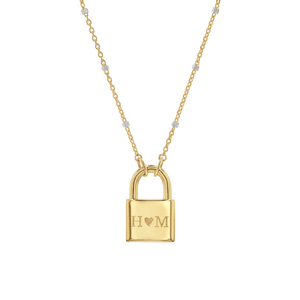 Love Padlock Engravable Sparkle Necklace 14K White Gold / 16 Inches by Baby Gold - Shop Custom Gold Jewelry